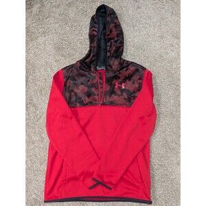 Youth XL Under Armour Hoodie Loose Fit Coldgear Red Black Quarter Zip Nice